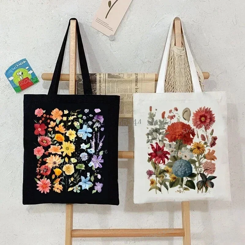 Torba na ramię Wildflowers Canvas Tote Bag Women Daisy Rose Lavender Shopping Bag Student Plant Style Female Reusable Handbags — zdjęcie 2