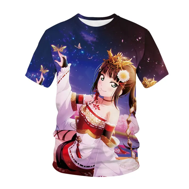 Girls Summer Short Sleeve T-Shirt Anime Princess Printed Children\'s T-Shirt Girls\' Tops Fashion Travel T-Shirt Tops School