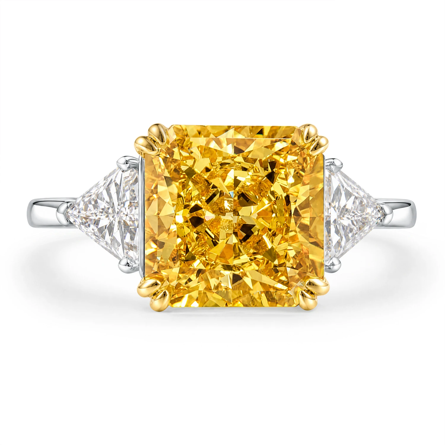 GEM'S BALLET Luxury Diamond-fire CZ- Fancy Vivid Yellow Engagement Rings 925 Sterling Silver Handmade Statement Ring