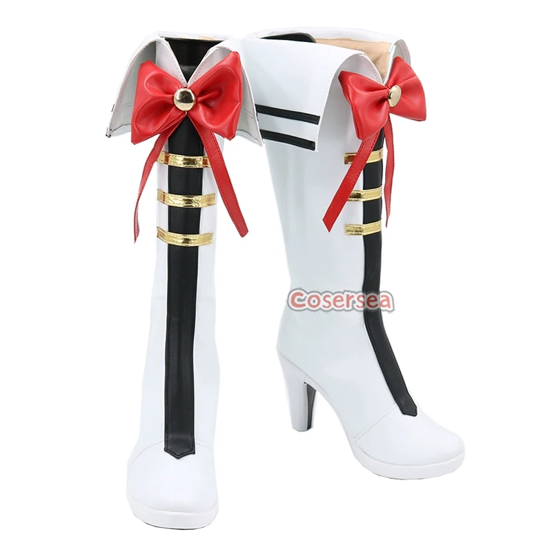 รองเท้าคอสเพลย์ Cosersea Gold Ship Uma musume: Pretty Derby รองเท้าส้นสูงสีทองสำหรับฮาโลวีน รองเท้าคอสเพลย์หนังสีขาว รองเท้าบูทคอสเพลย์