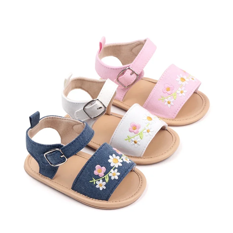Sandale d'été pour bébé fille de 0 à 1 ans, motif floral brodé