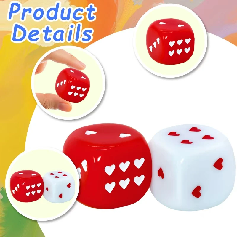 2pcs extra-large heart-shaped dice (2.5 cm / 0.9 inch). Suitable for role-playing games, tabletop games, family gatherings, Chri