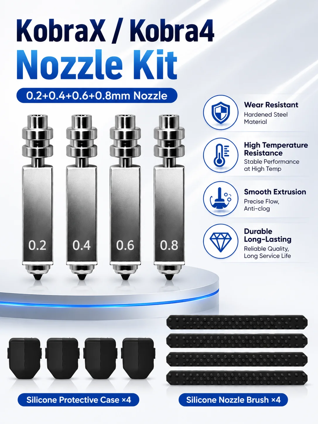 Anycubic Kobra X/Kobra 4 Bimetall-Hotend-Düsen-Kit 0,2 0,4 0,6 0,8mm Heizeinheit mit Silikonwischer 3D-Drucker Zubehör
