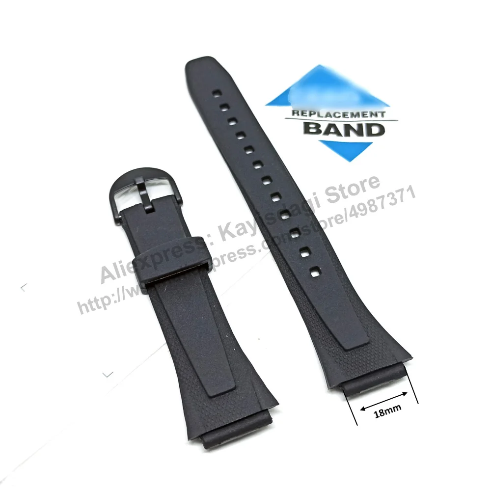 18mm Black Rubber Watch Band / Strap compatible Casio W-752 , W-753 , W-755