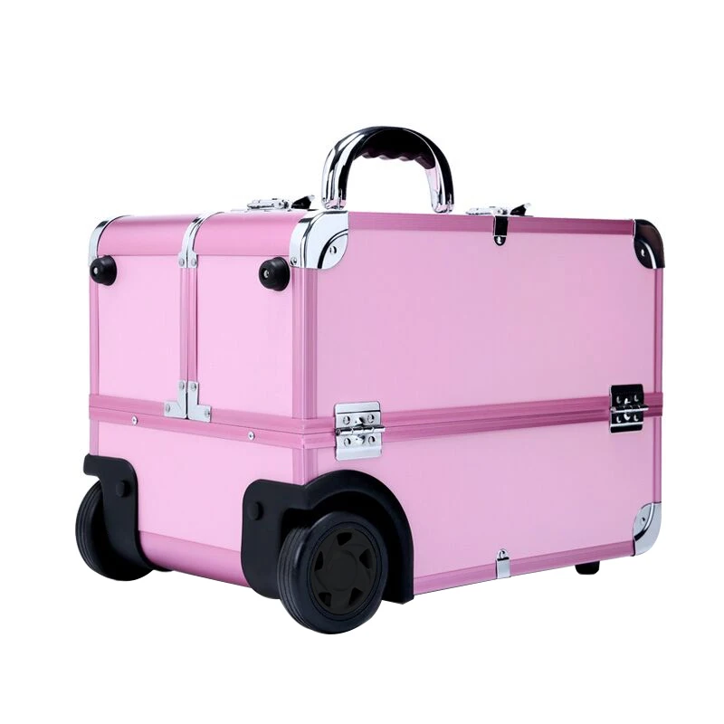 

Professional Makeup Box Multi-functional Beauty Embroidery Tool Box Three-layer Folding Large Capacity Aluminum Alloy Pull Rod