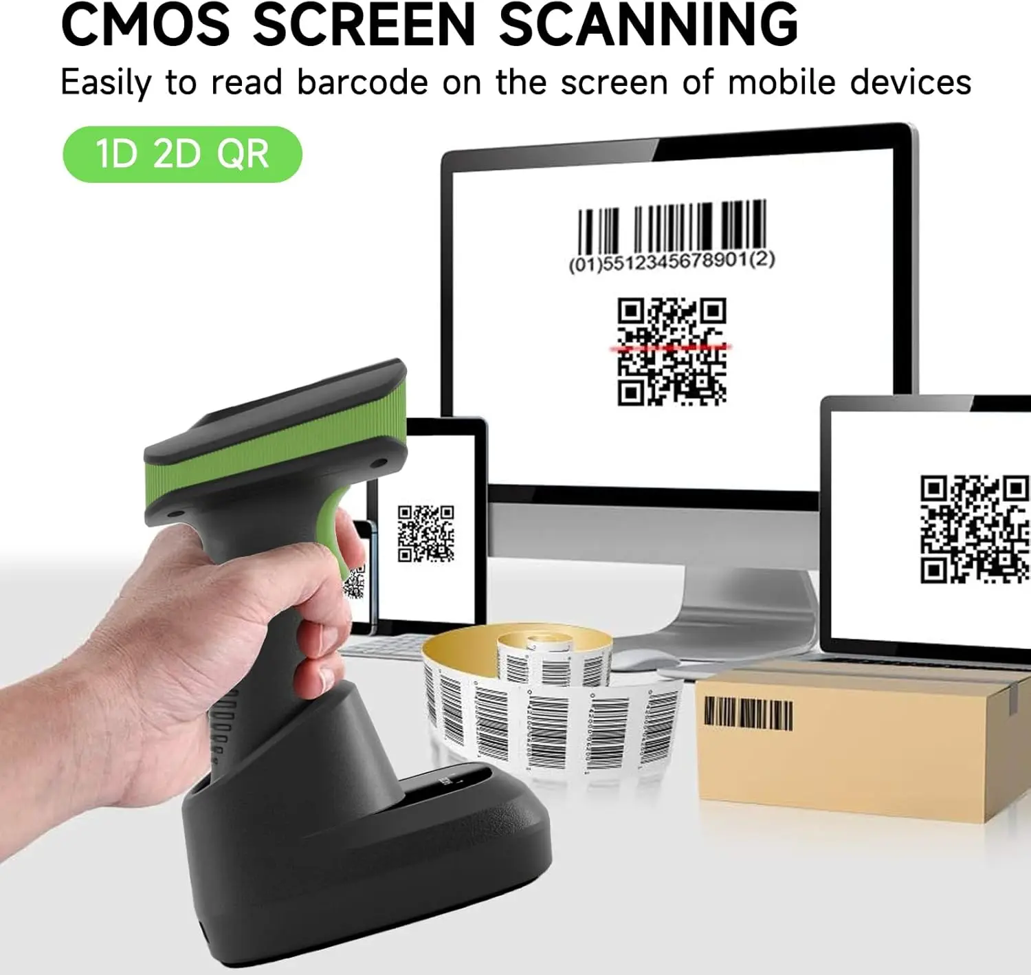 SC2388 Wireless 2D Barcode Scanner with Smart Charging Base, With Bluetooth 2.4G Wireless & USB Wired 1D 2D QR Image Reader