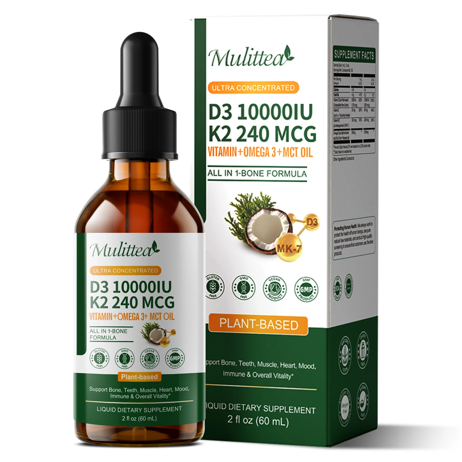 Vitamin D3 K2 Drop - Mulittea Vitamine D3 K2 Biologische Druppels
