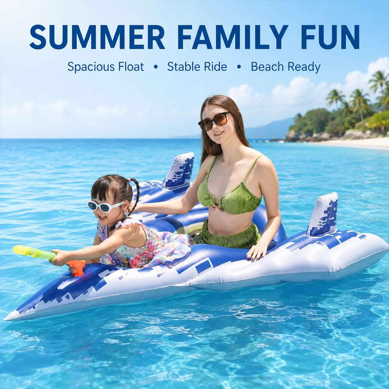 1PC Airplane Pool Floats with Handle & Squirt Gun,Swim Float Swimming Pool Float Inflatable Ride-ons Pool Beach Toys