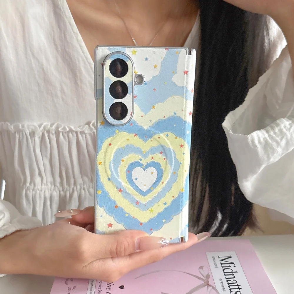 Korean Ins Wave Love Print Phone Case for Samsung Galaxy Z Fold 8 Z Fold 8 Ultra Z Fold 7 Z Fold 6 5 Sweet Girly Anti-fall Cover