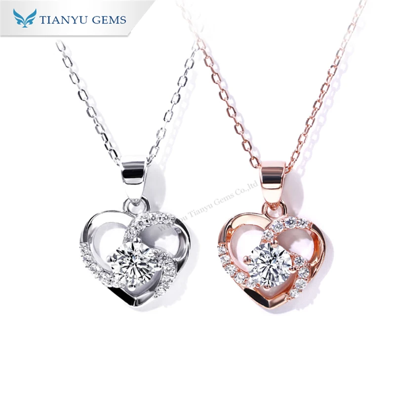 

Tianyu Gems Love Heart Pendent Necklaces 6.5mm Moissanite Round Brilliant Fire Diamond Silver 925 Chain Necklace Valentines Gift