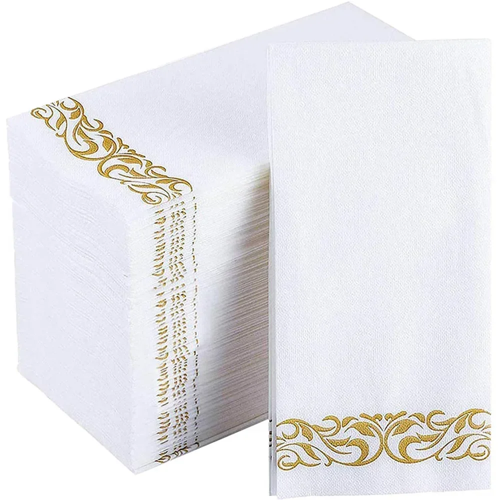 50 Stück Einweg Tisch Papier Servietten elegante Taschentuch Vintage Handtuch weiße Folie Gold