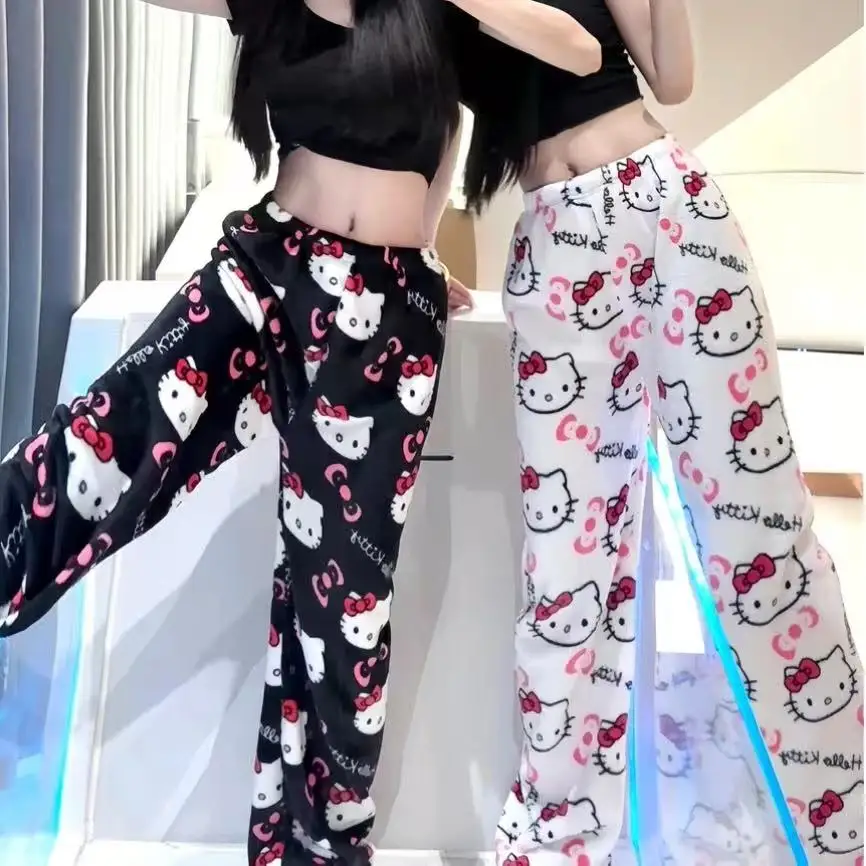 Y2K Hello Kitty Pajamas Pants Sanrio Anime Women's Pajama Pants Cartoon Fashion Home Sleepwear Trousers Leisure Home Clothing