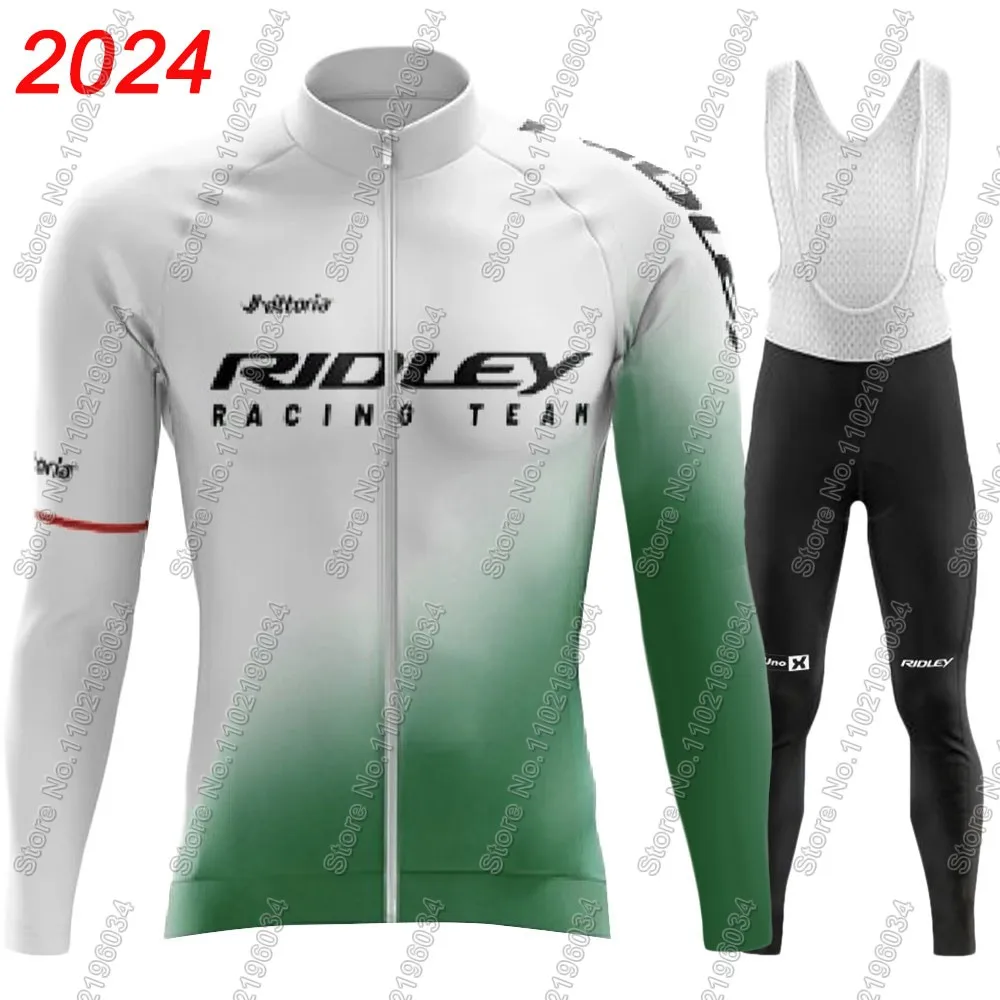 Ridley Racing Team 2024 USA Team Green Cycling Jersey Set Men Clothing Suit Long Sleeve MTB Bike Road MTB Pants Maillot Ropa