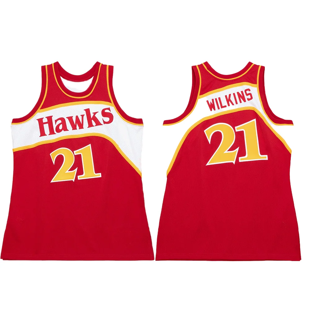 American Men's Basketball Jersey Retro Classic Jersey 97 Version Atlanta No. 21 Dominique Wilkins Red Classics Swingman Player J