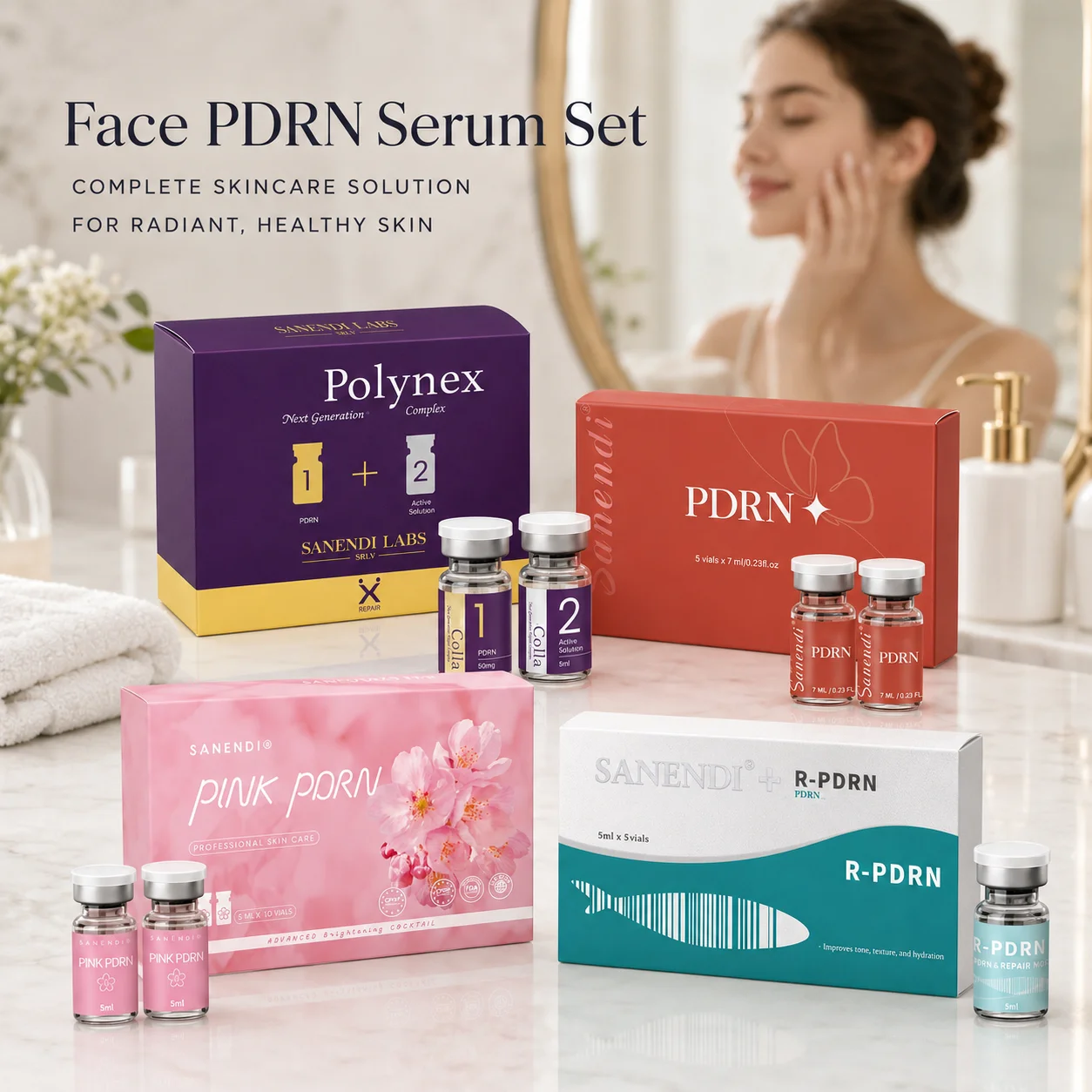 Sanendi Pink PDRN Salmon DNA Ampoule Serum Peptide Booster Brighten Soothing Facial Essence For Dermapen Korean Skin Care