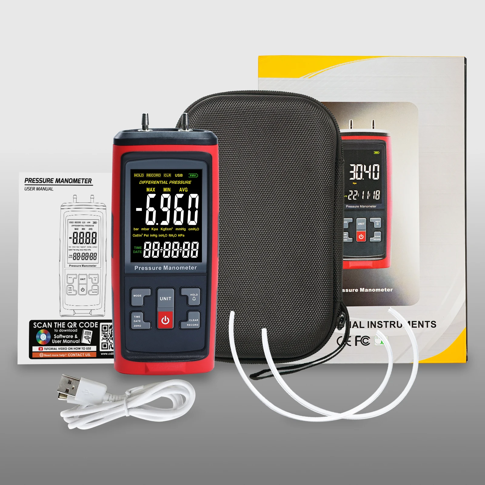 Digital Differential Manometer Air Pressure Gauge Professional Detector U-type ±50 KPa Pneumatic Compressor Valves Tanks - view 3
