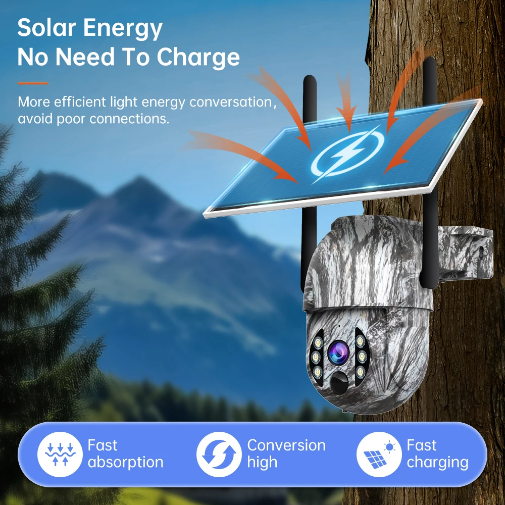 JOOAN 5MP 4MP Wireless PTZ Solar Camera 4G SIM Animal Detection 2-Way Audio Night Vision Security Protection Camera