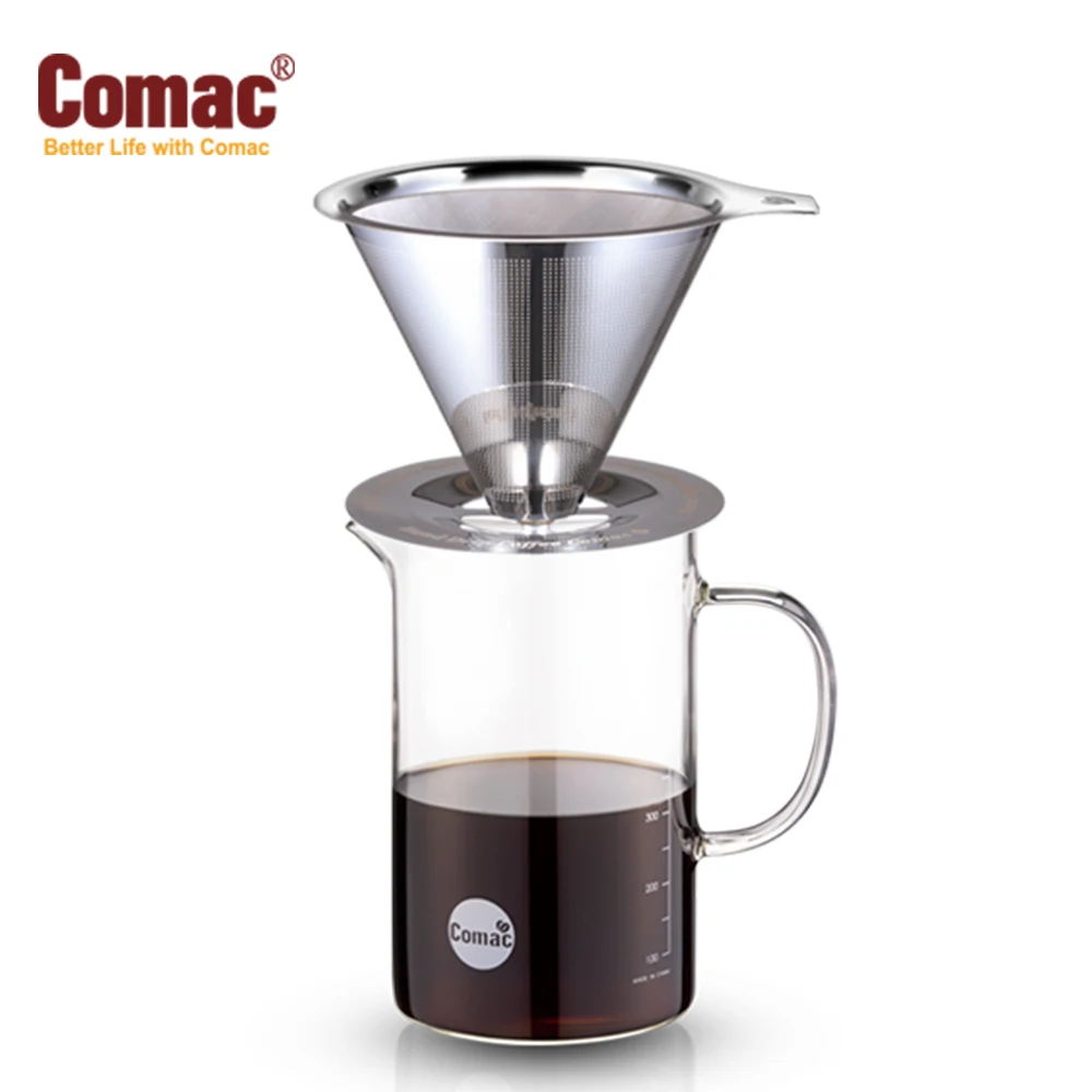 Comac Stainless Steel Filter Measuring Beaker Glass Server Coffee Drip Set 600ml (SF2/G9)