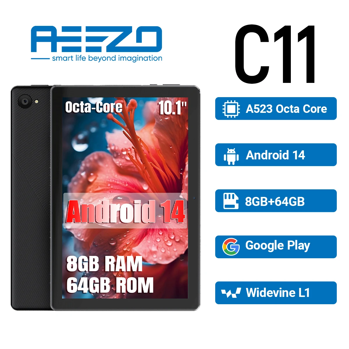 

Планшет AEEZO Android 14, 10,1-дюймовый восьмиядерный процессор, 8 (3+5) ГБ ОЗУ, 64 ГБ ПЗУ, 1 ТБ, расширение TF-карты, сенсорный экран 1280*800 IPS HD