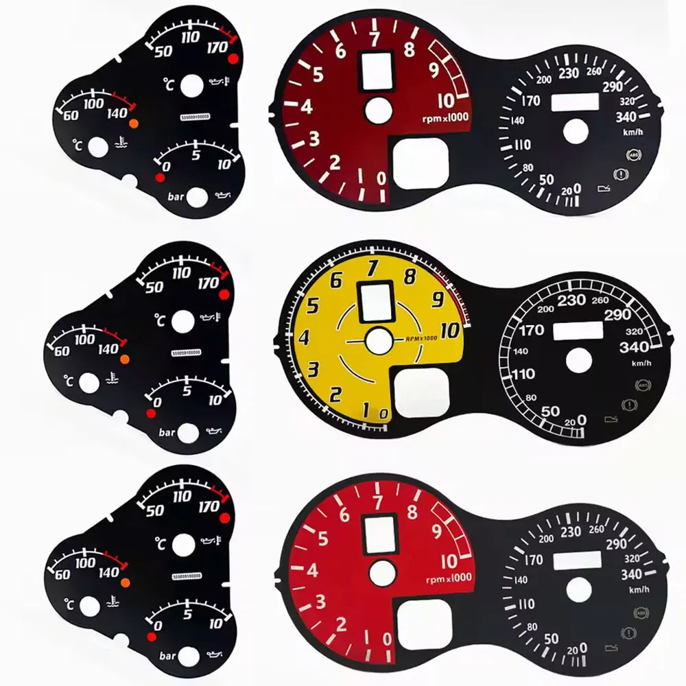 Cara de calibre para grupo de instrumentos Ferrari 360 340 KM/H Color en rojo vino/amarillo/rojo brillante