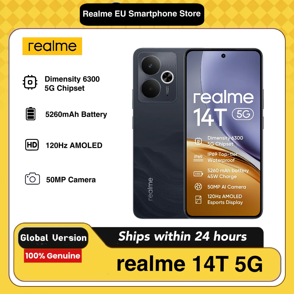 realme 14T 5G 8GB+256GB Smartphone, procesador Dimensity 6300, pantalla AMOLED eSports de 6.67″ y 120Hz, batería de 5260mAh, resistencia al agua IP69, (sin adaptador) 3