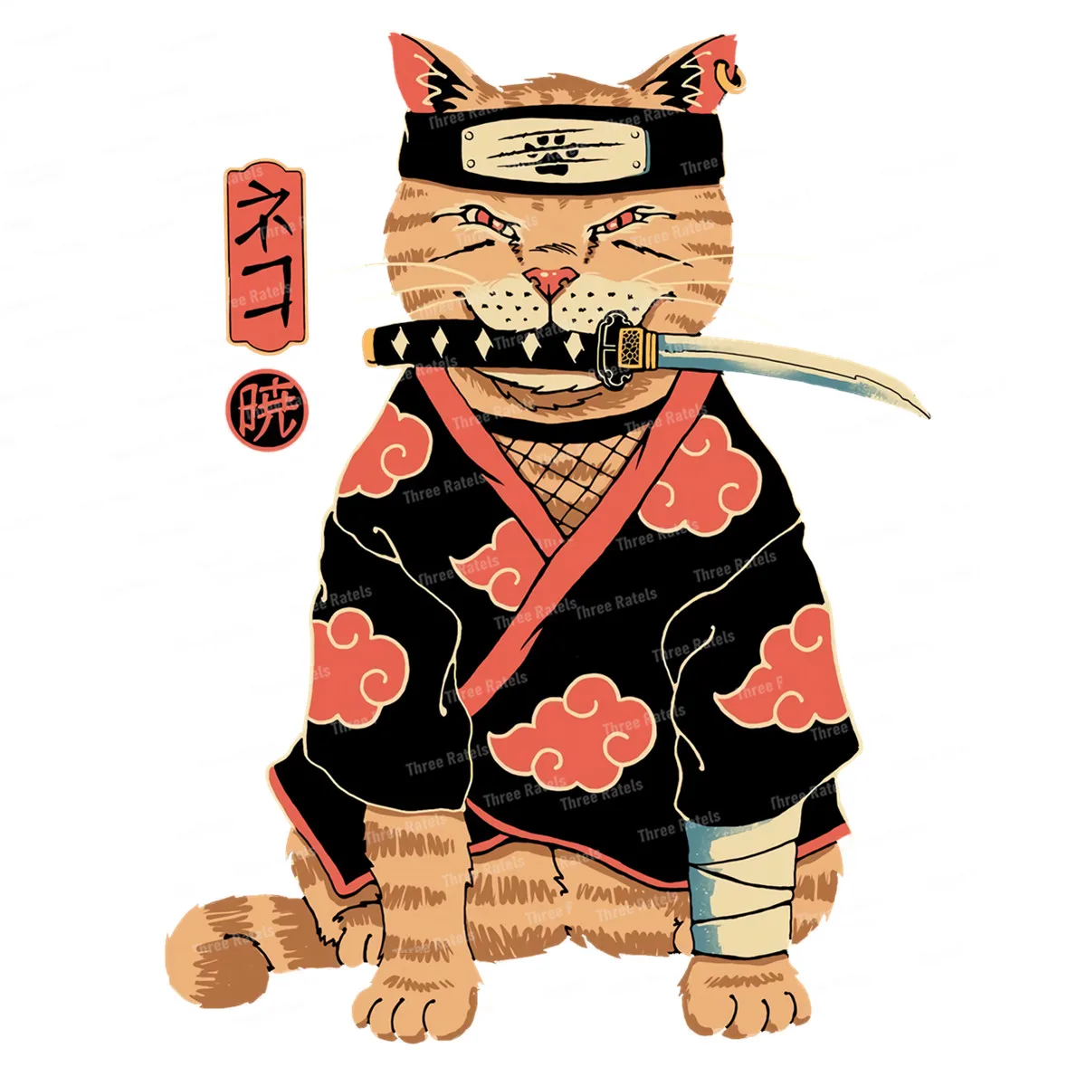 I482 Cool Japan Samurai Cat Neko Kitty  Car Sticker Waterproof Decal Funny Car Accessoires Sunscreen Caravan Refrigerators Decor