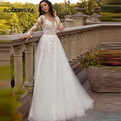 RODDRSYA A-Line Long Sleeve Wedding Dresses For Women Real Photos Beach Bridal Gowns Scoop-Neck Lace Appliques Robe De Mariee