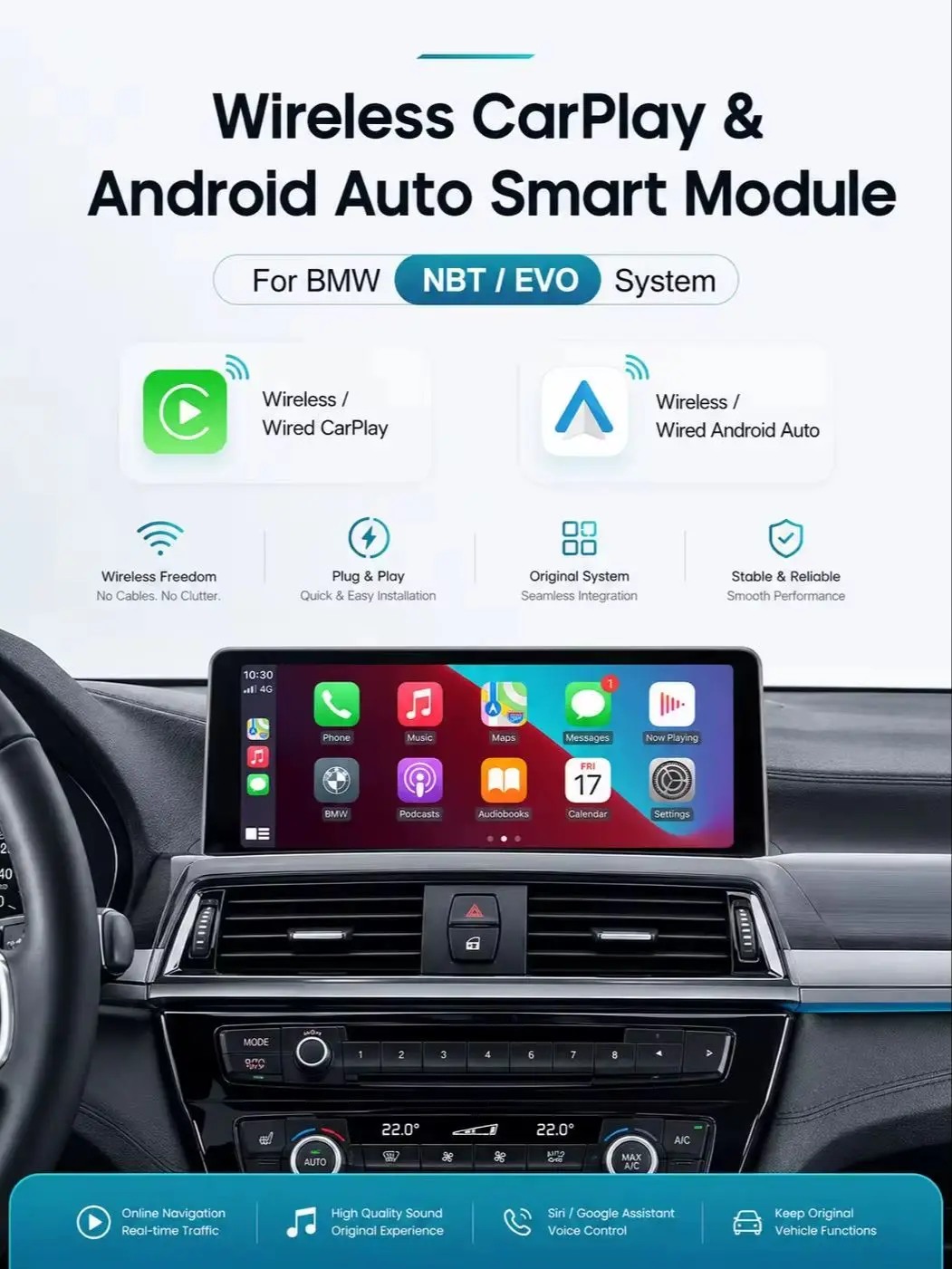 Bezprzewodowy interfejs CarPlay do BMW serii 1 2 3 4 5 6 7 X1 X2 X3 X4 X5 X6 MINI F56 F15 F16 F25 F26 F48 F10 F1 F22 F20 F30 F32 F36 NBT EVO z obsługą MirrorLink i AirPlay — 2