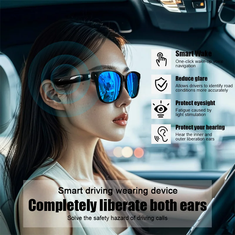 

Hot GS08 Smart Glasses For Men 2 in 1 UV Protection Portable Polarized Anti-blue light Black Frame White Lenses Music Sunglasses