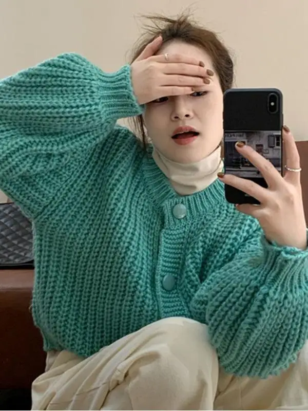 

Women's knitted sweater, women's simple style solid-color knitted short coat