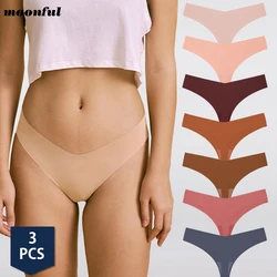 3pcs Women's Seamless Panties Sexy Thong Low Waist Underwear G-string Solid Silk Panties T-back Brief Breathable Lingerie Female