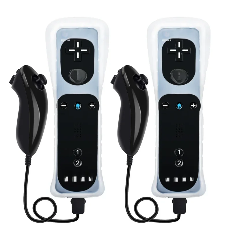 Manette de jeu sans fil Motion Plus, télécommande intégrée, Compatible avec le contrôleur Nintendo Wii, ensemble Nunchuck avec coque en Silicone