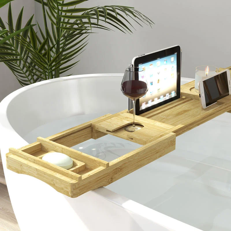 Plateau élégant - baignoire réglable, multifonctionnelle, avec support pour collations et support pour tablette, dimensions 109x23 x cm
