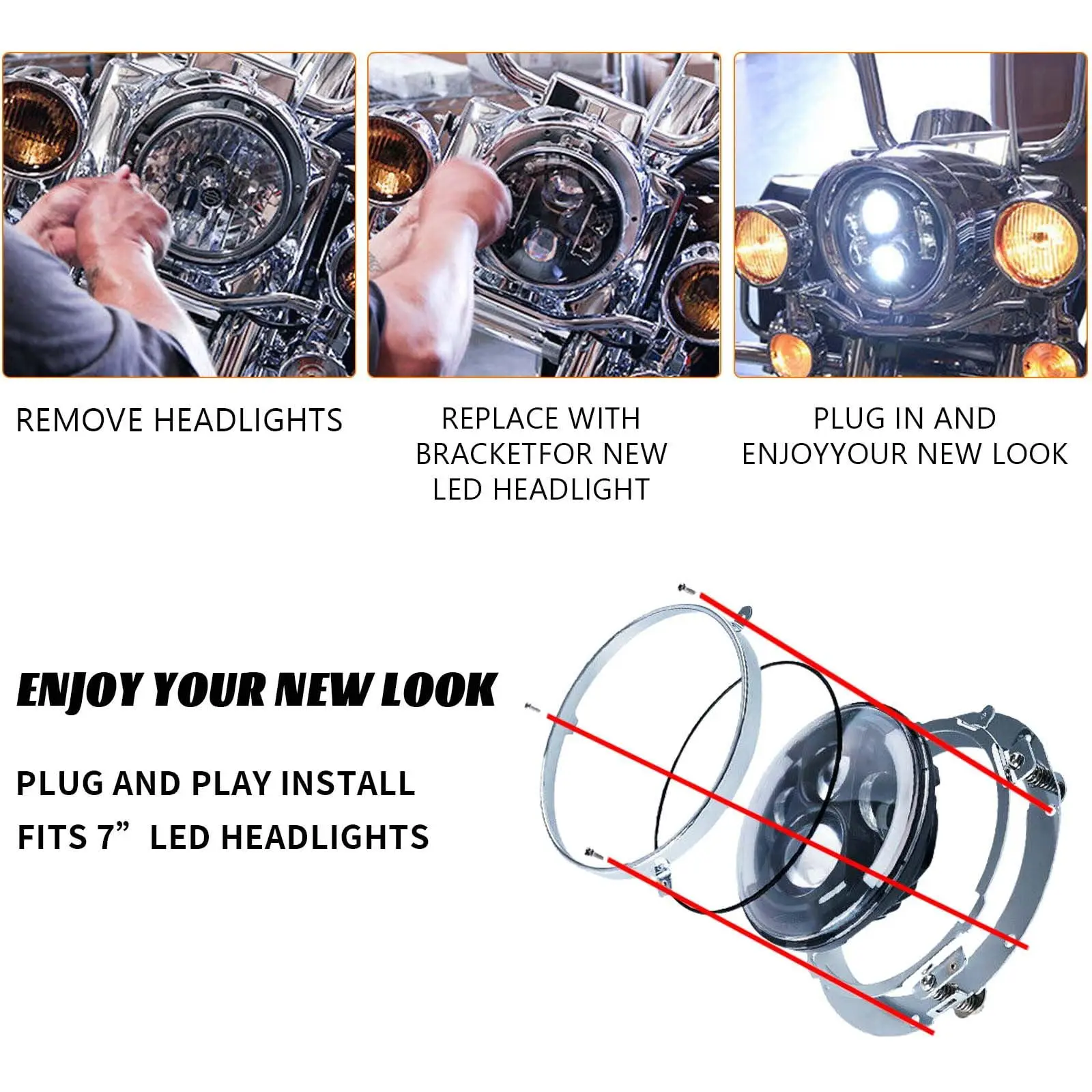 7 Inch Round LED Headlight Mounting Bracket Ring   For Jeep Wrangler JK TJ Suzuki Samurai for Harley Motorcycle 7\