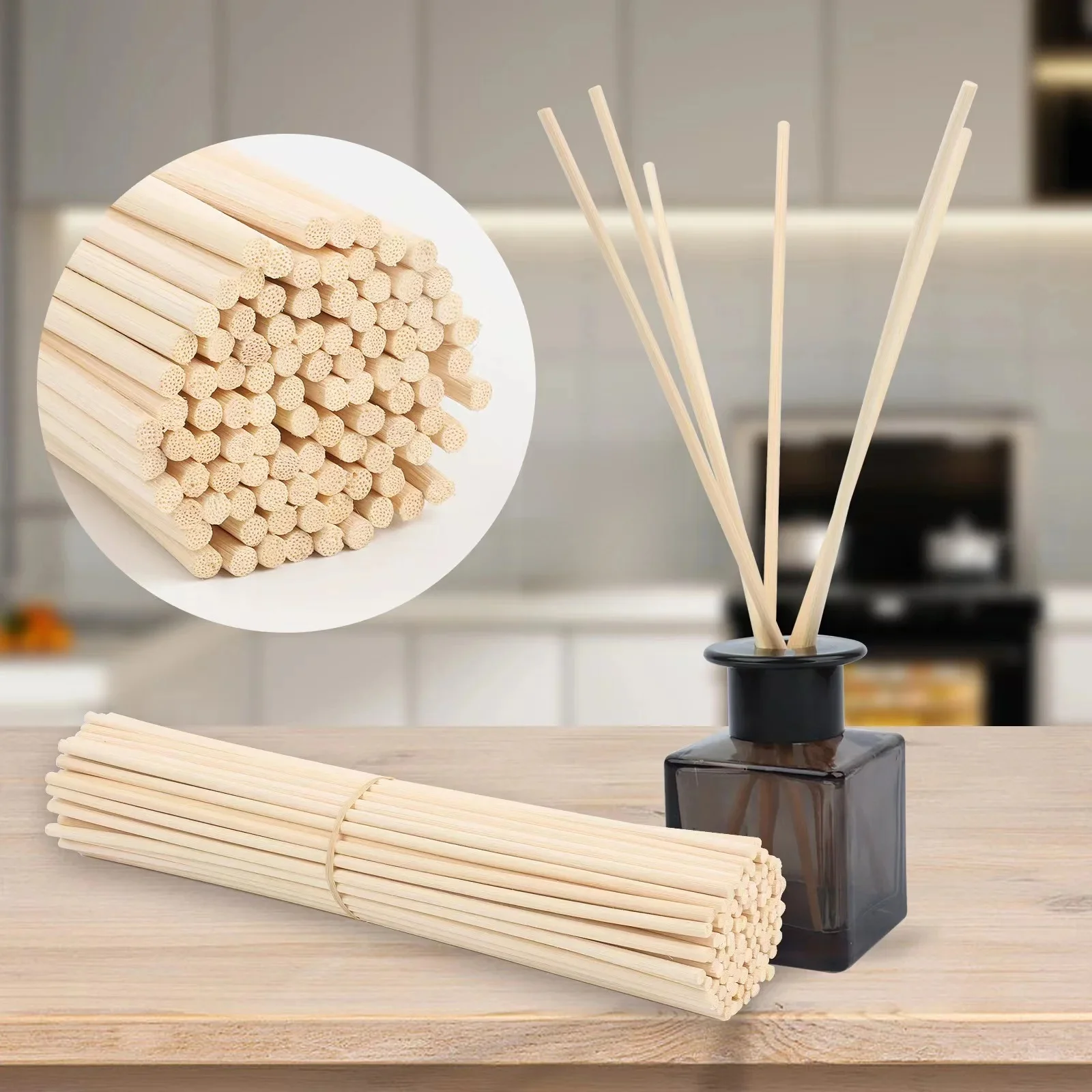 100PC en bois parfum huile roseau diffuseur arôme naturel rotin bâton maison diffuseur bâton 3/4/5mm différentes longueurs 22/25/30/40cm