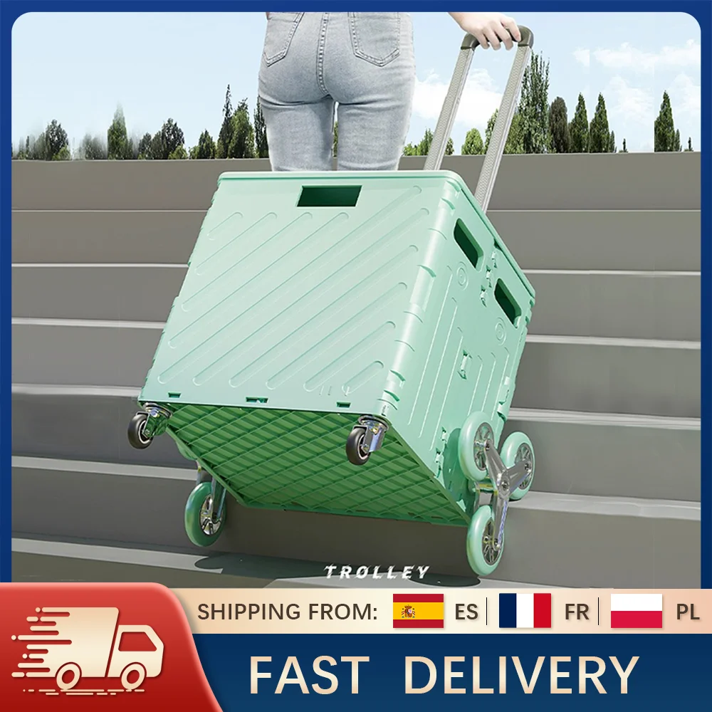 Carro de compras plegable de 4 ruedas de 75L, carro utilitario portátil de aleación de aluminio con ruedas para comestibles, entrega, Camping, puesto de maletero