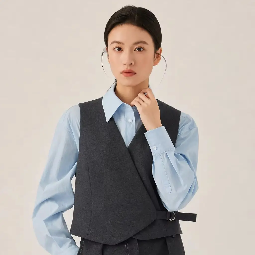 KL7523326 In Stock Women's Business Blazer Vest Sleeveless Wool Blend with Belt Fall Fashion Ladies' Clothing