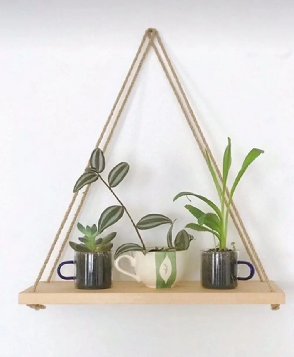 Decorative Wooden Rope Wall Shelf Bookcase & Flower Rack Flying Shelf Home Decoration Products