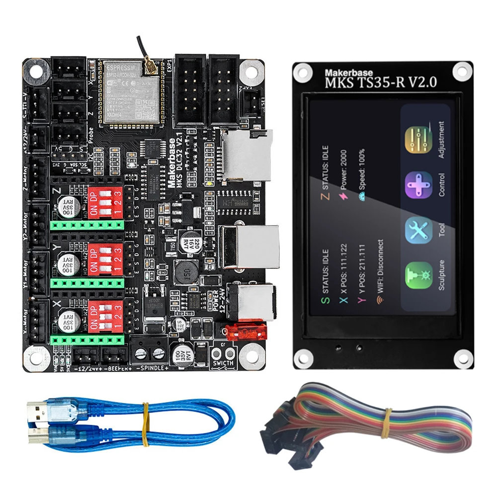 Mks dlc32 controlador offline placa-mãe 32bit esp32 wifi grbl tft tela de toque para desktop cnc peças da máquina gravura a laser