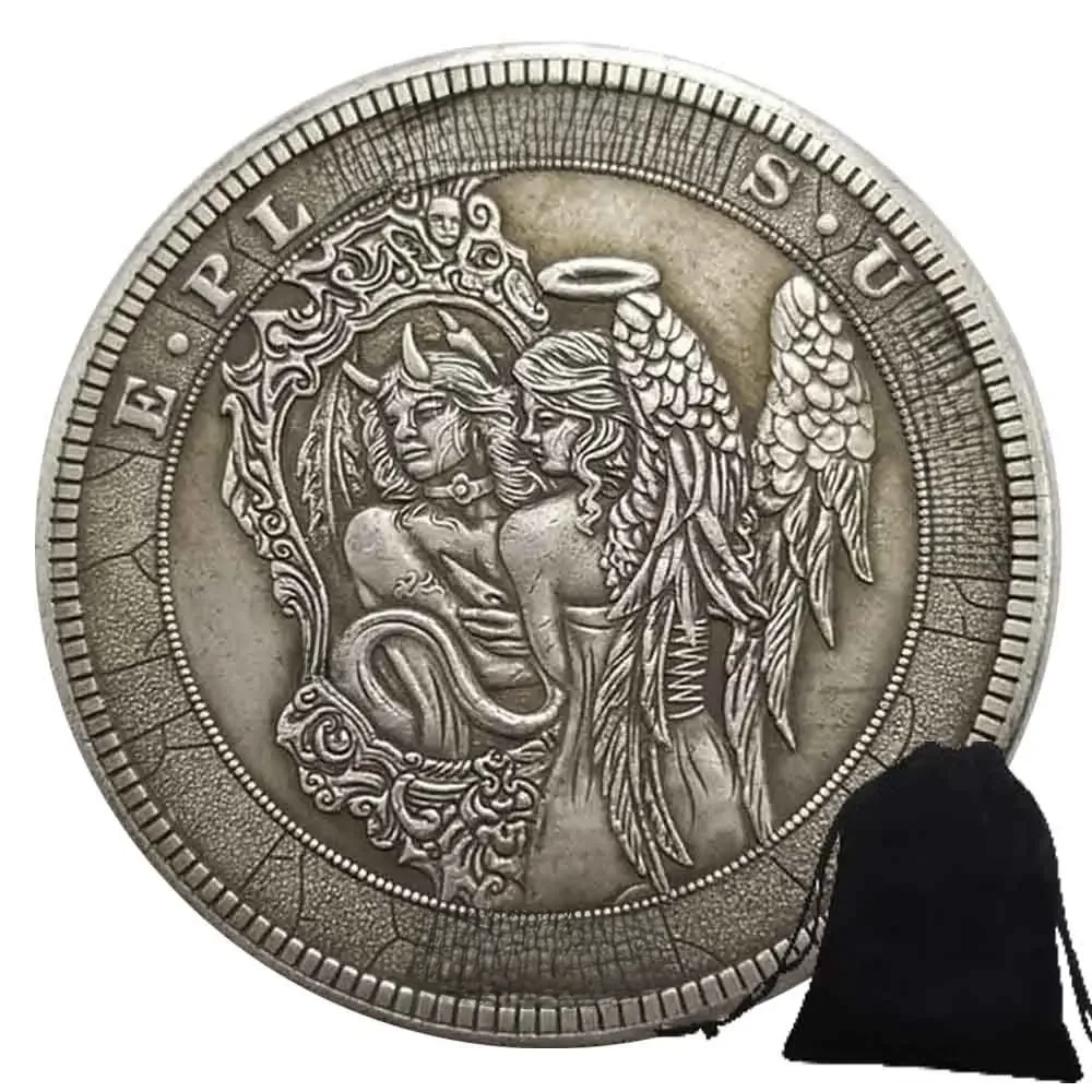 Boîte de nuit de luxe ailes d'ange Hobo Nickel Art Couple pièce/US bonne chance poche Badge commémoratif Morgan pièce + sac cadeau