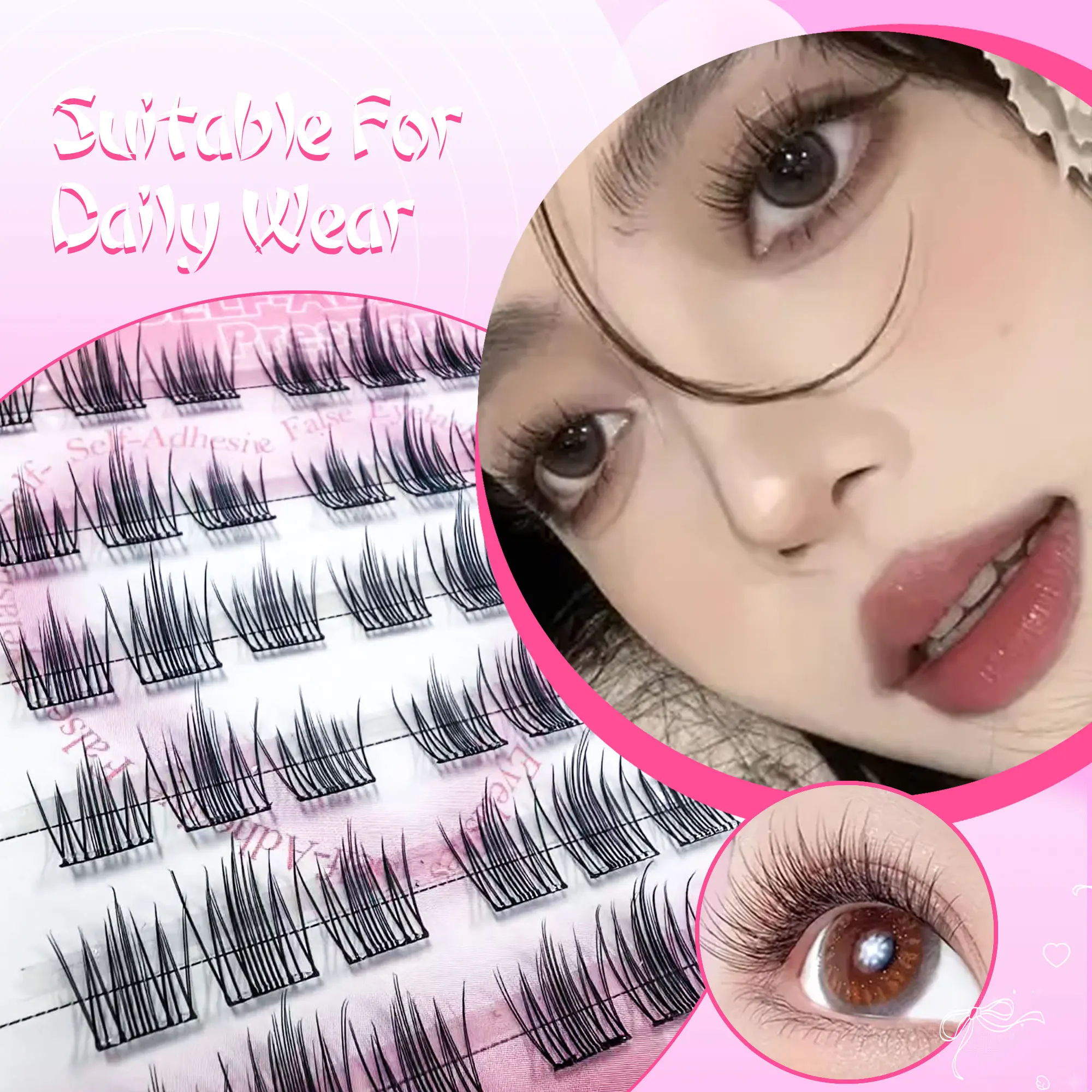 6 rows of glue-free false eyelashes, curled and long cat-eye natural thickened thin strips, ultra-light and ultra-thin
