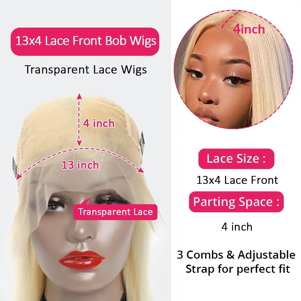 613 Bob Wig Blonde Virgin Human Hair 4x4 13x4 Lace Front Pre Plucked 180% Silky Straight HD Lace Front Blonde Bob Wig For Women