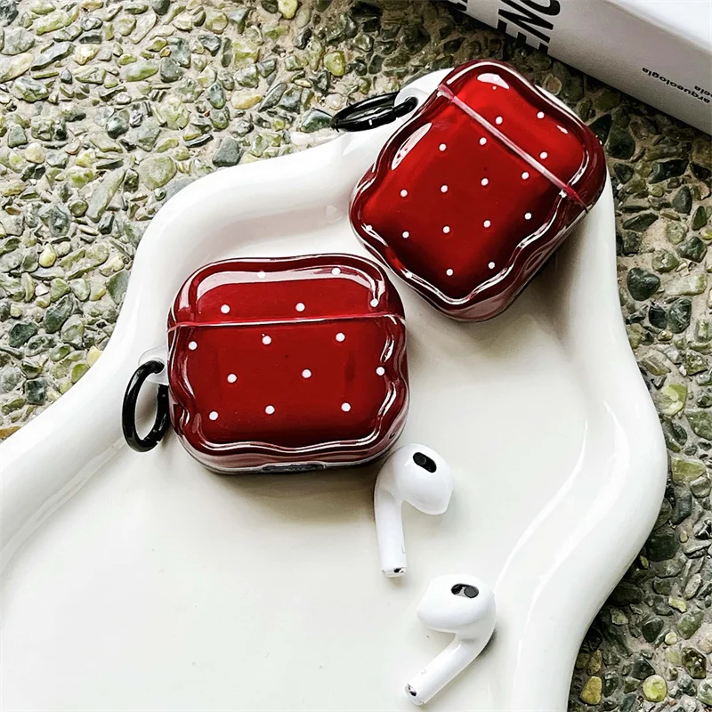 Korean Red Polka Dots Earphone Case For Apple Airpods 4 3 2 Pro Cover Cute Silicone Headphone Charging Cases For Airpod Pro2 4