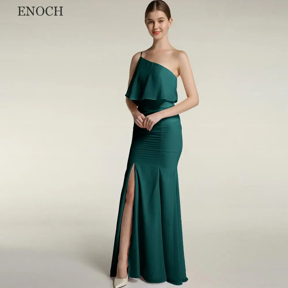 

ENOCH Modern One Shoulder Bridesmaid Dress Side Slit Backless Spandex Party Dresses Custom Made Vestidos De Fiesta Floor Length