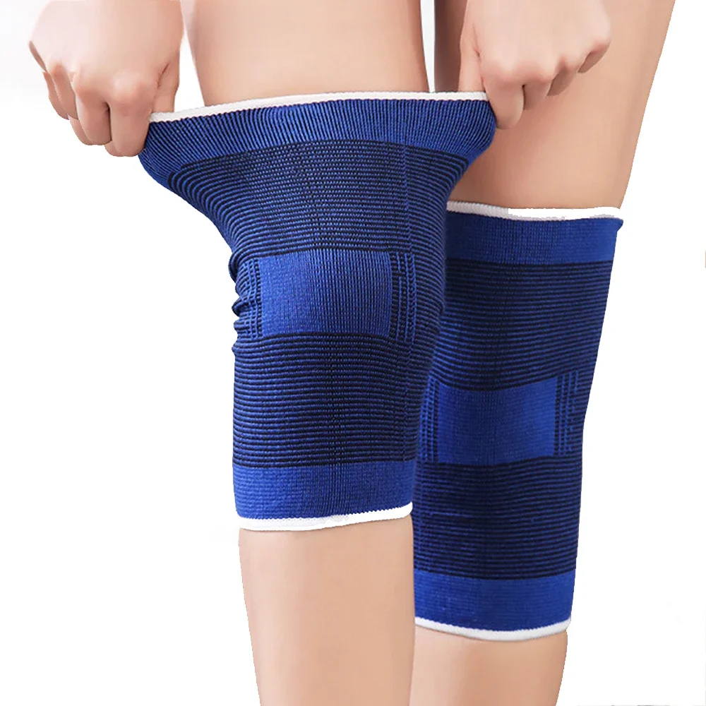 1 paire de genouillères élastiques bleues, attelle de soutien du genou, arthrite des jambes, blessure, manchon de gymnastique, Bandage élastique, attelle de cheville