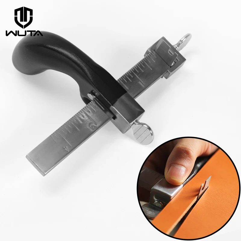 WUTA Professional Sharp Leather Strap String Belt Cutter Adjustable DIY Hand Cutting Tool with 2 Blades Craft Leather Tools