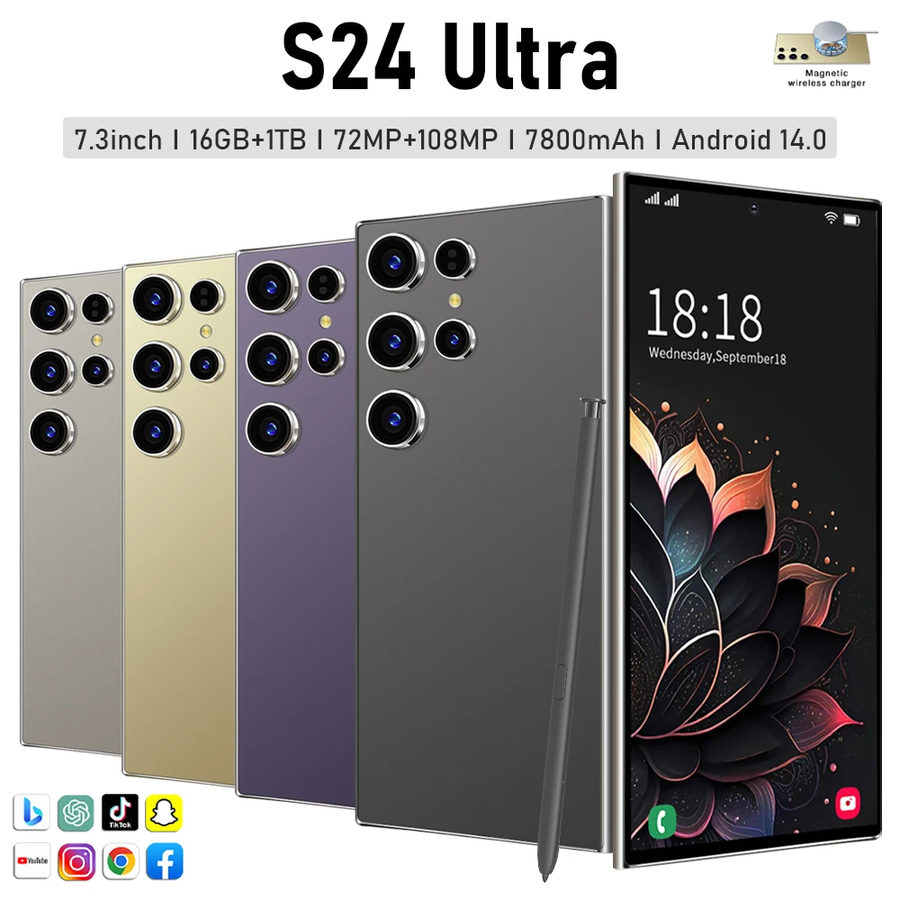 

S24 Ultra Smartphone 7.3inch Full Screen 4G/5G Cell Phone 16TB+1TB 6800mAh Mobile Phones 108MP Global Version Celulares