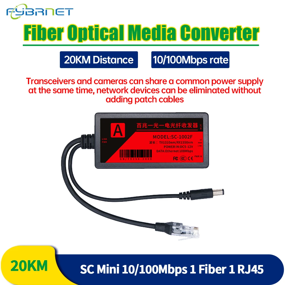 

1 PCS 10/100M Simplex Mini Fiber Media Converter fibra Optic 20KM SC connector single Mode 155mbps Fiber Optical Transceiver