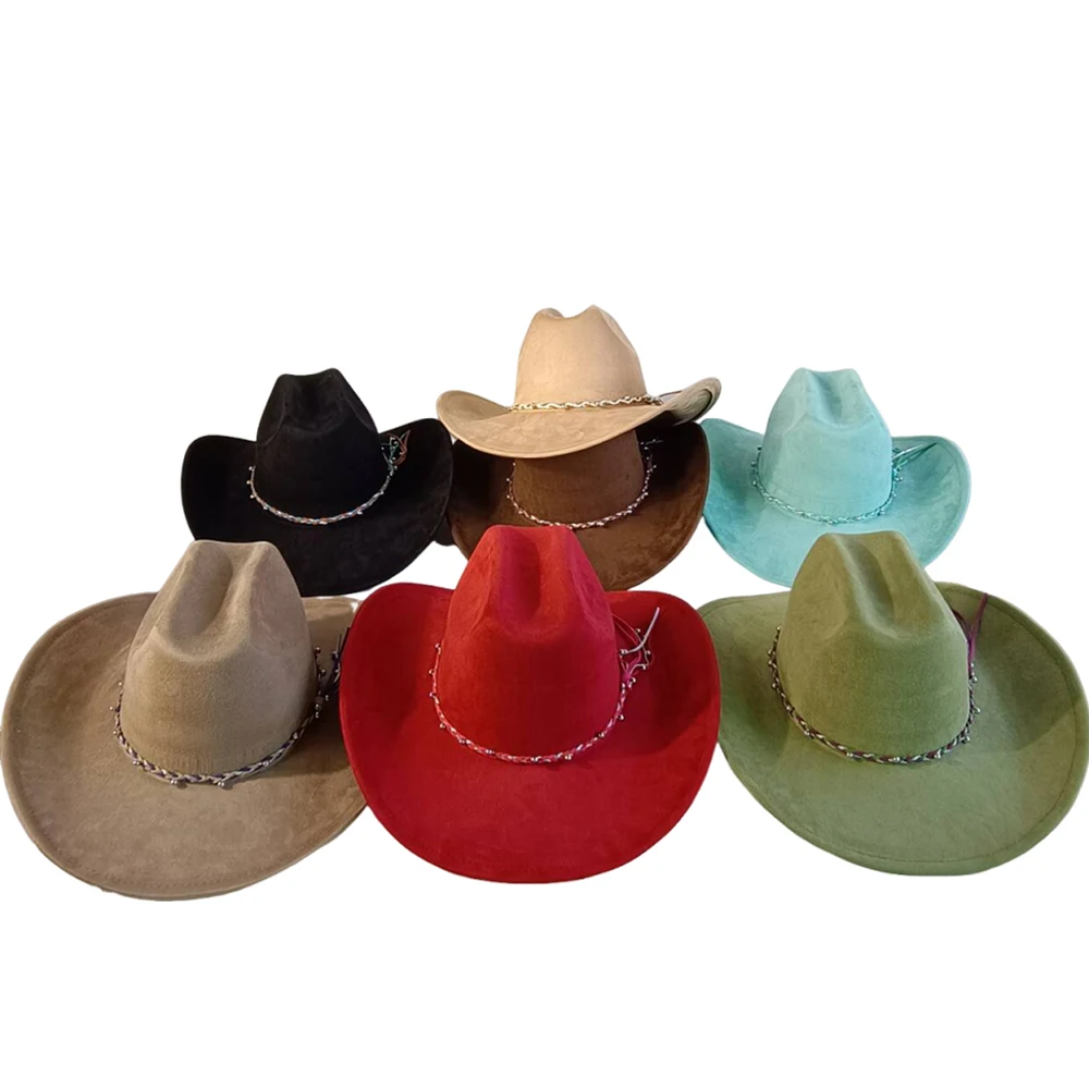 

Western suede cowboy hat, stylish men's and women's fedora, decorative belt, suede Panama hat, perfect for outdoor and holiday o