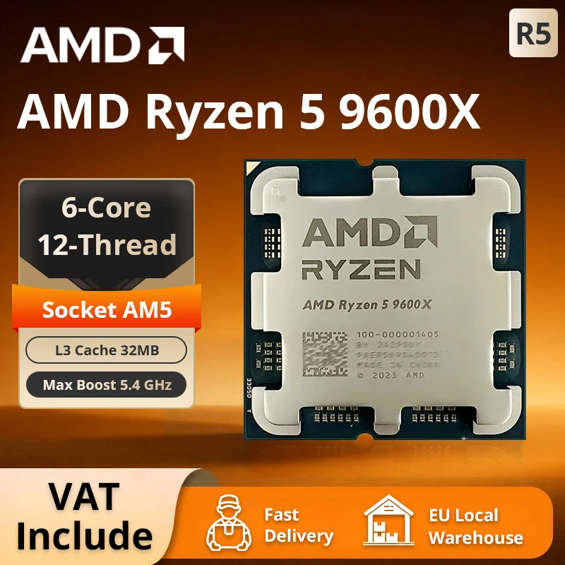 AMD Ryzen 5 9600X Desktop-Prozessor 6-Kern 5,4GHz 4nm 38MB Cache AM5-Sockel (Lüfter Nicht Enthalten)